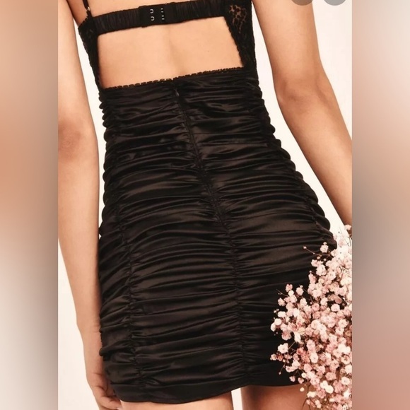 For Love & Lemons XS Black Lace & Ruched Satin Slip Mini Dress Whimsigoth Fairy - Picture 3 of 14